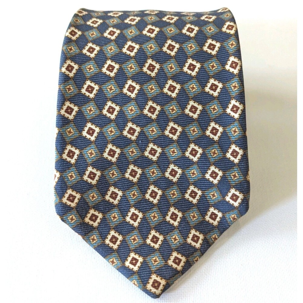 Brooks Brothers Makers Imported Silk Tie Blue Green Squares Designer Necktie Y2K